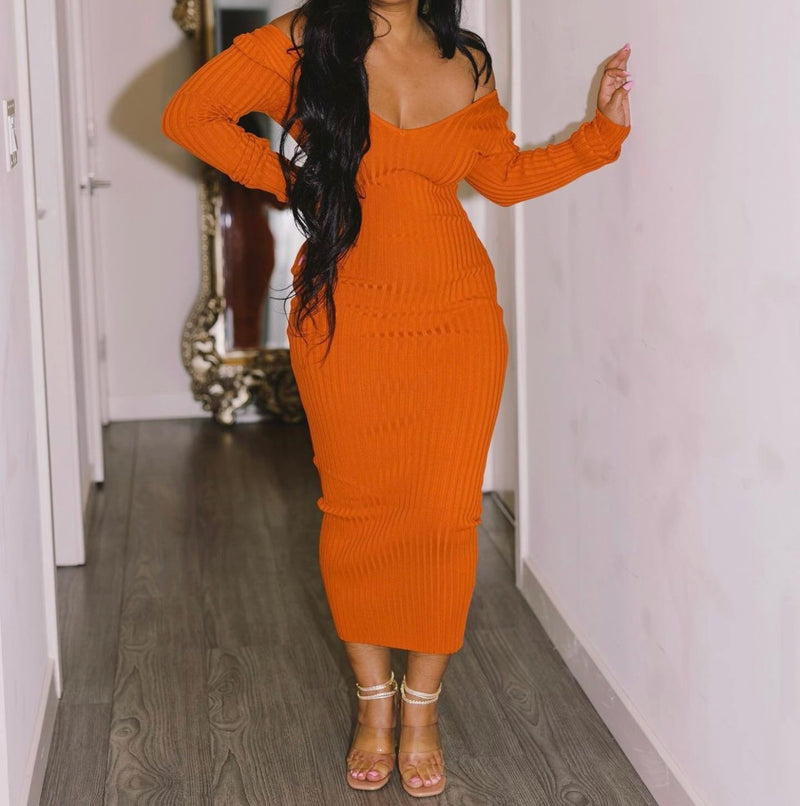 Ribbed Dress (Orange)