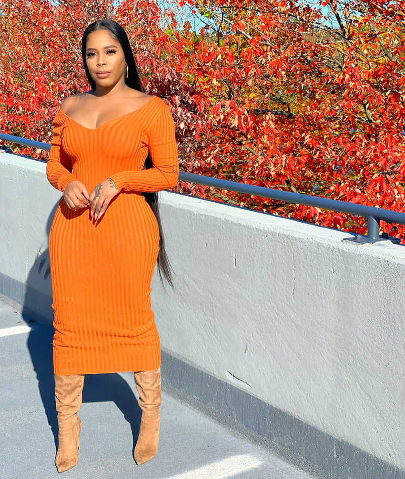 Ribbed Dress (Orange)
