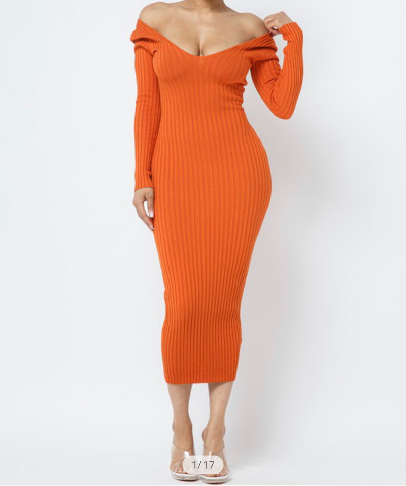 Ribbed Dress (Orange)